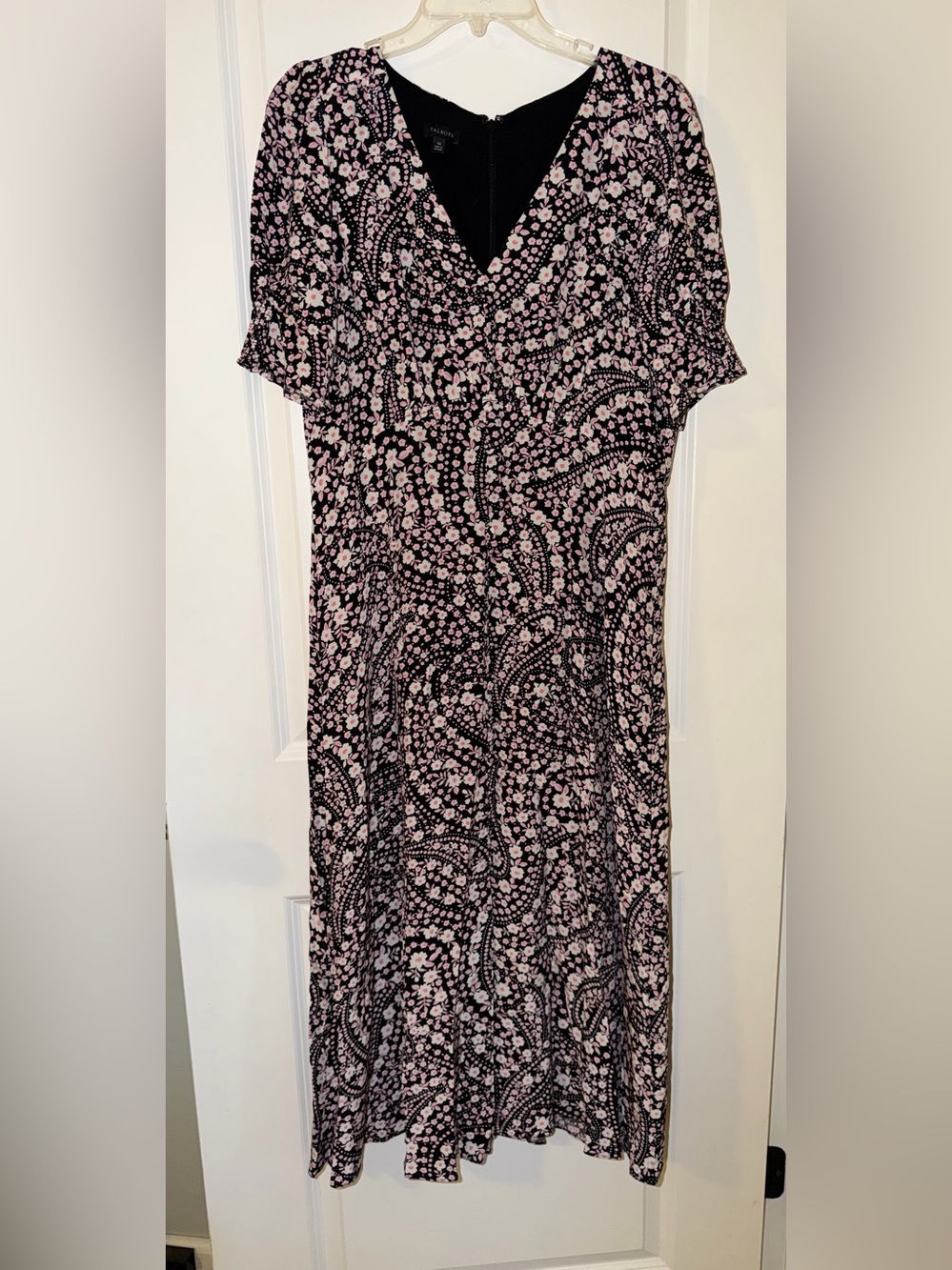 Talbots Black and Light Pink Paisley Midi Dress, Size 10